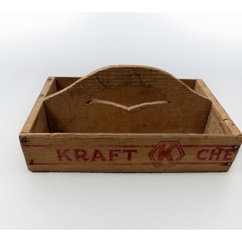 Kraft Vintage Wooden Swiss Cheese Advertising Box Crate w/ Handle Divider